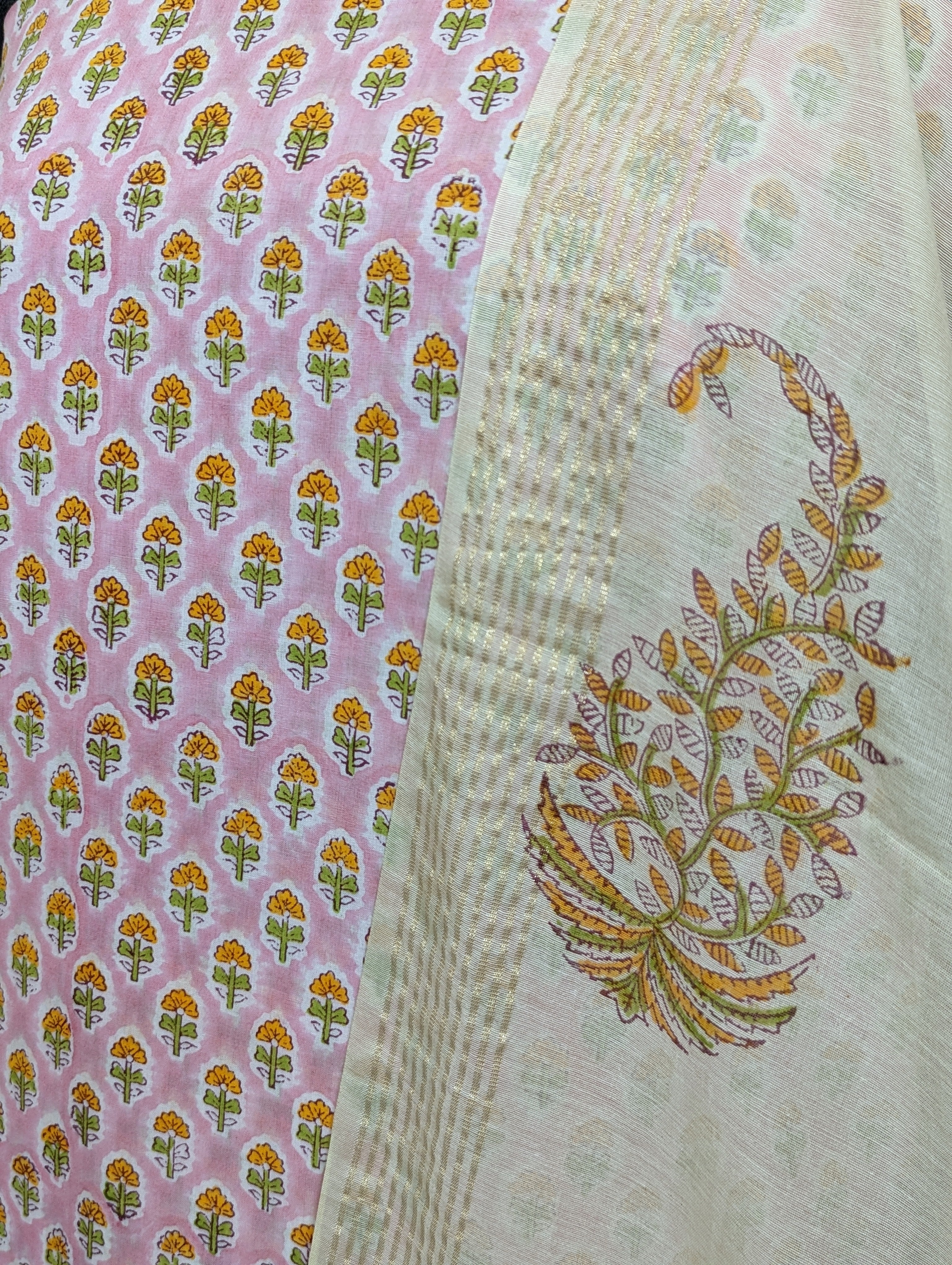 Load image into Gallery viewer, Baby Pink Bugru Hand Block Printed Unstitched Suits - 2248
