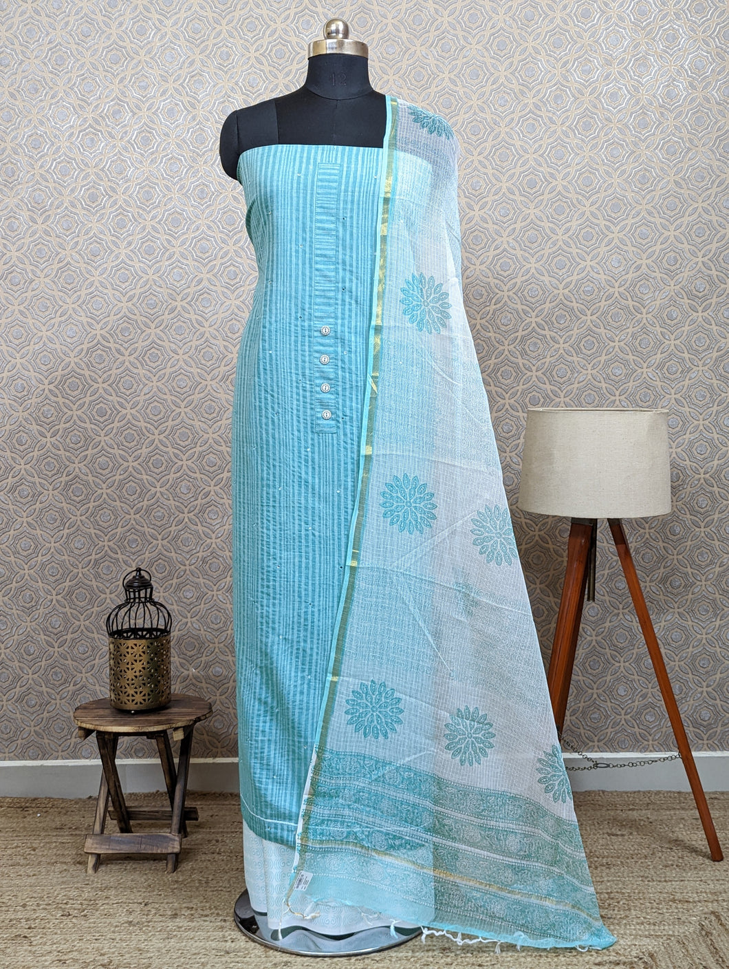Teal Green Pure Cotton Unstitched Suits - 2345