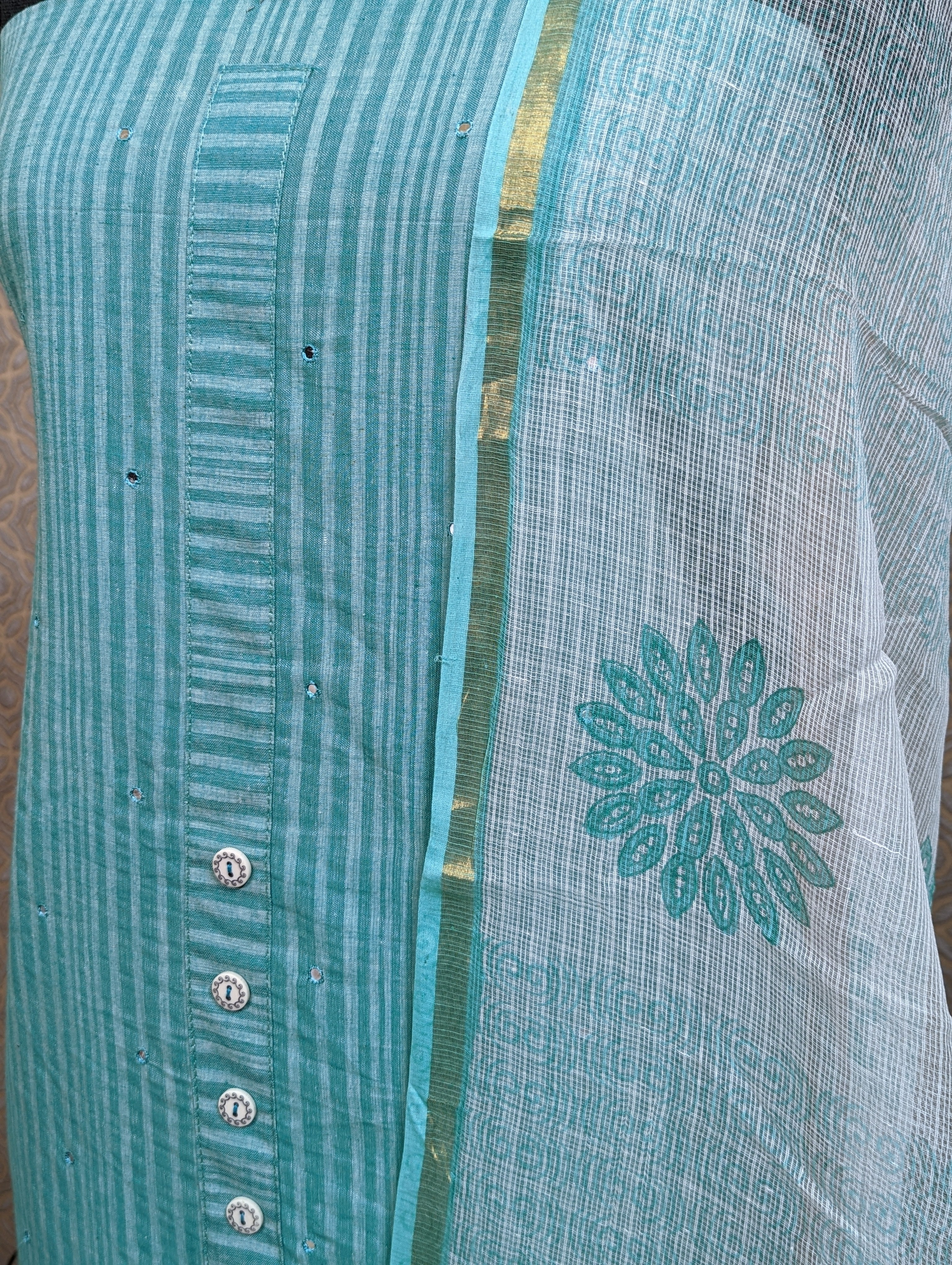 Load image into Gallery viewer, Teal Green Pure Cotton Unstitched Suits - 2345
