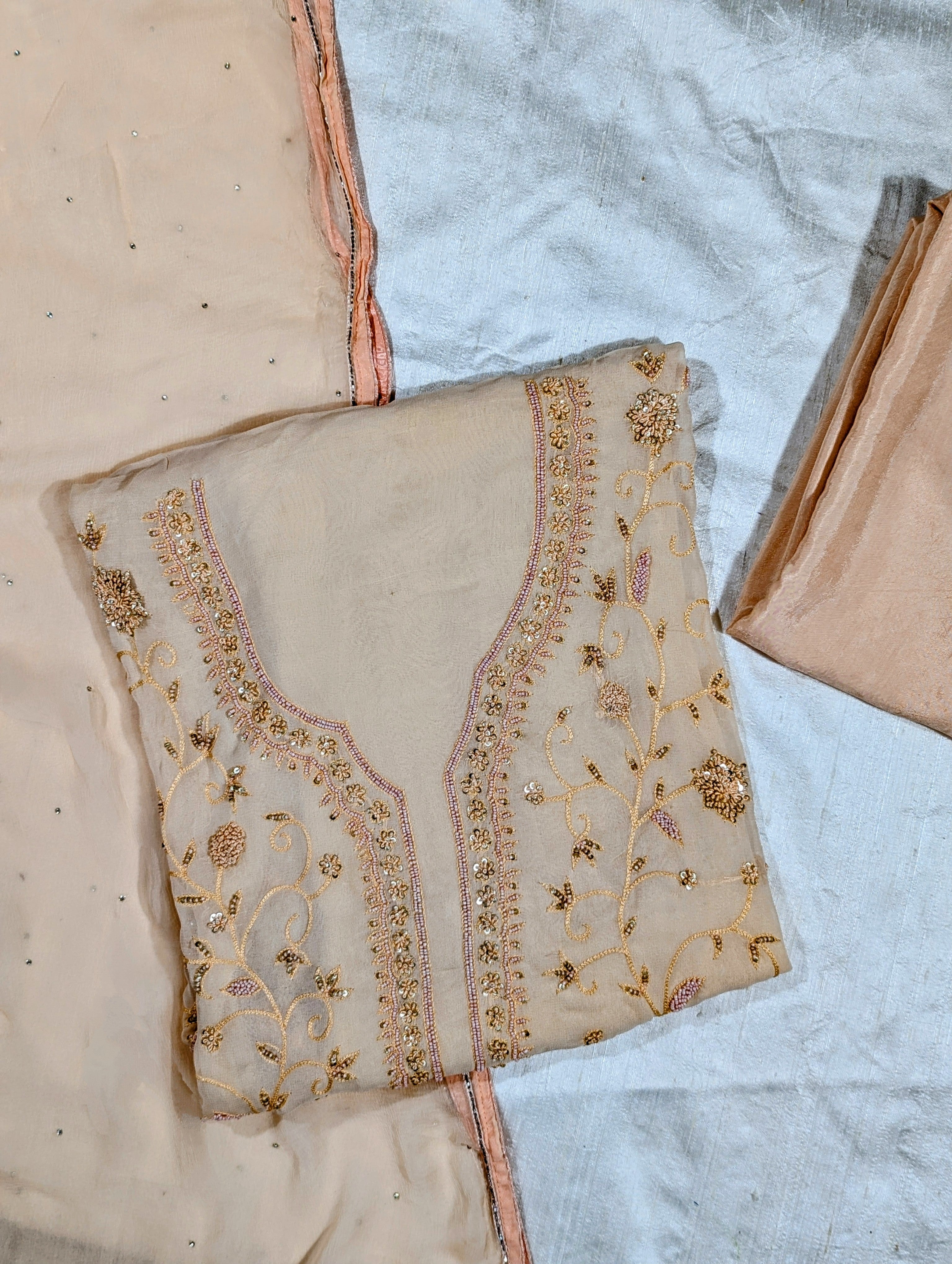 Load image into Gallery viewer, Pure Viscose Georgette Peach Designer Suit-1938
