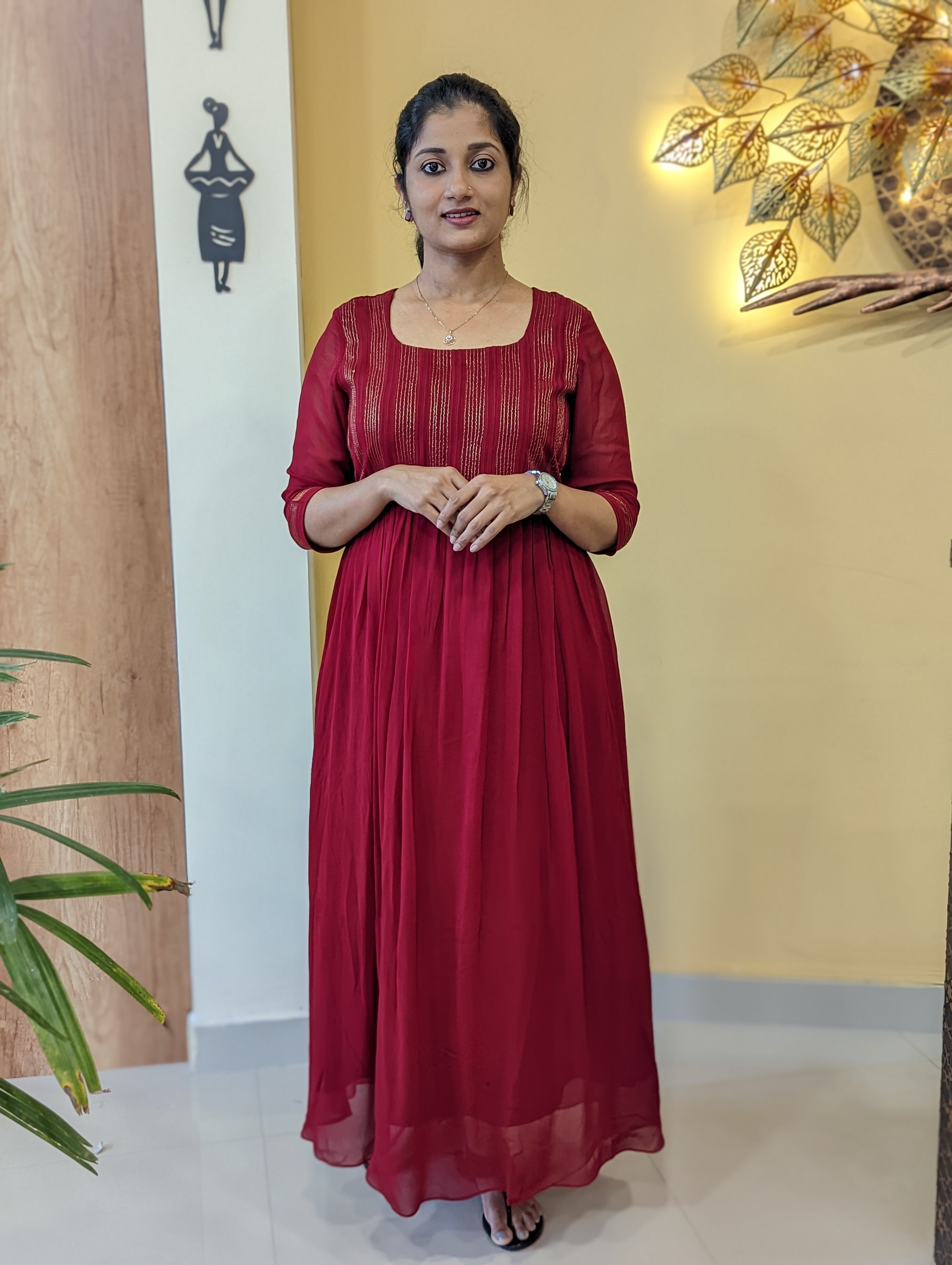 Load image into Gallery viewer, Pure Viscose Georgette Maroon Colour Frock-

