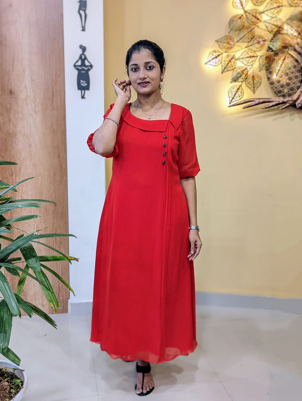 Pure Viscose Georgette Red Colour Frock-