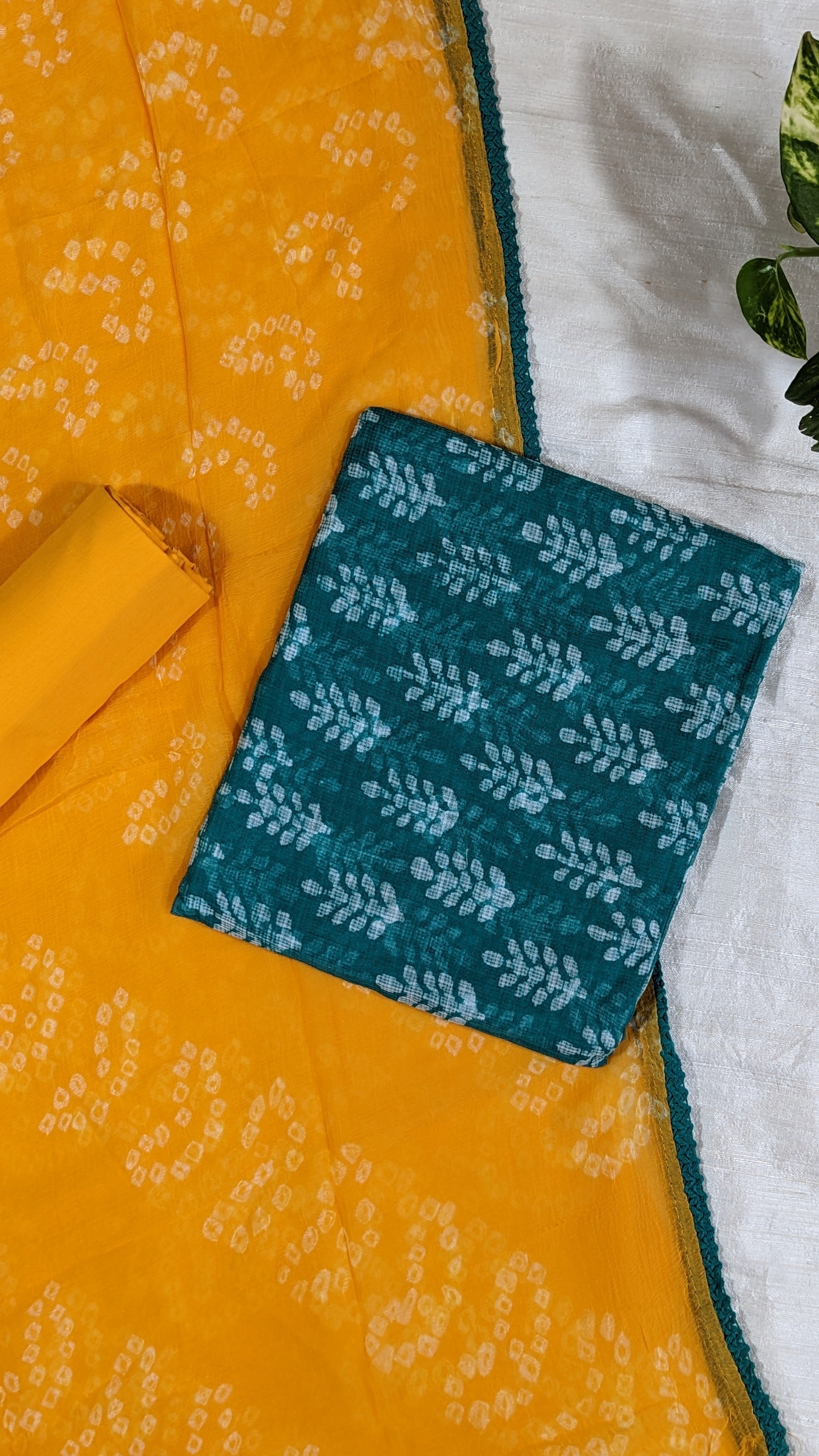 Load image into Gallery viewer, Teal Green And Yellow Pure Kotta Cotton Unstitched Suits -2914
