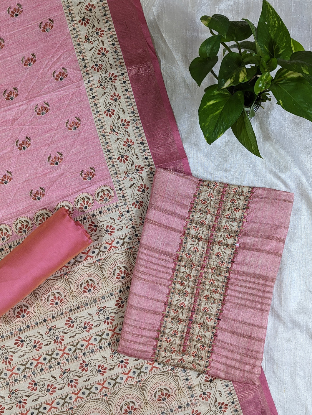 Pink Semi Tussar Unstitched Suits - 2945