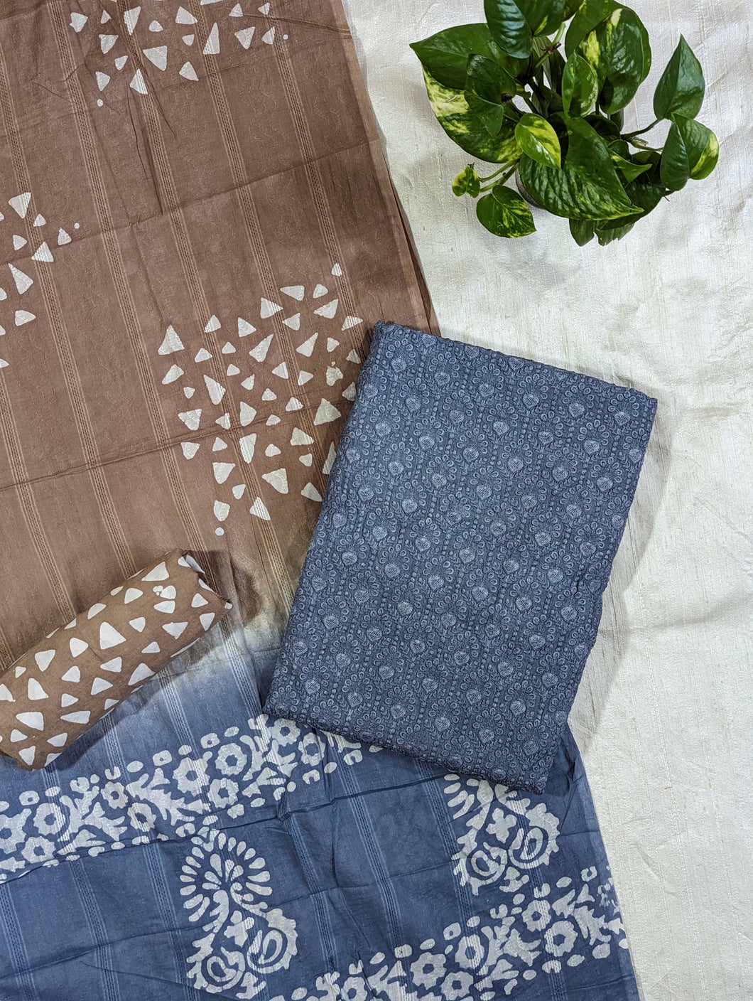 Grey Pure Cotton Unstitched Suits - 1810