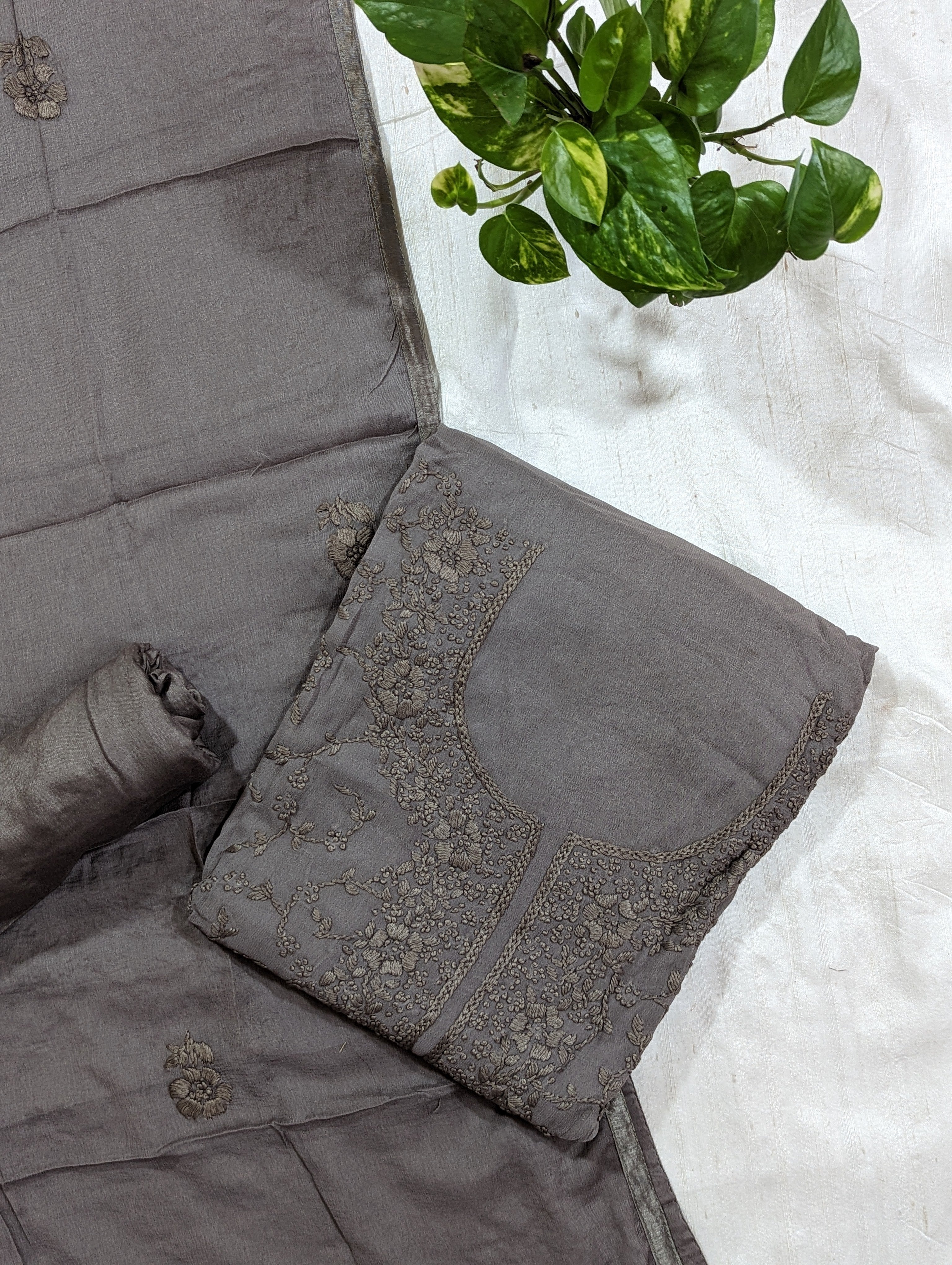 Load image into Gallery viewer, Charcoal Grey Pure Viscose Georgette Unstitched Suits - 2964
