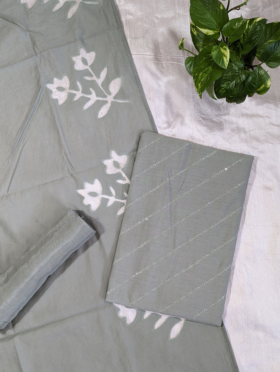 Silverish Grey Semi Silk Unstitched Suits - 2965