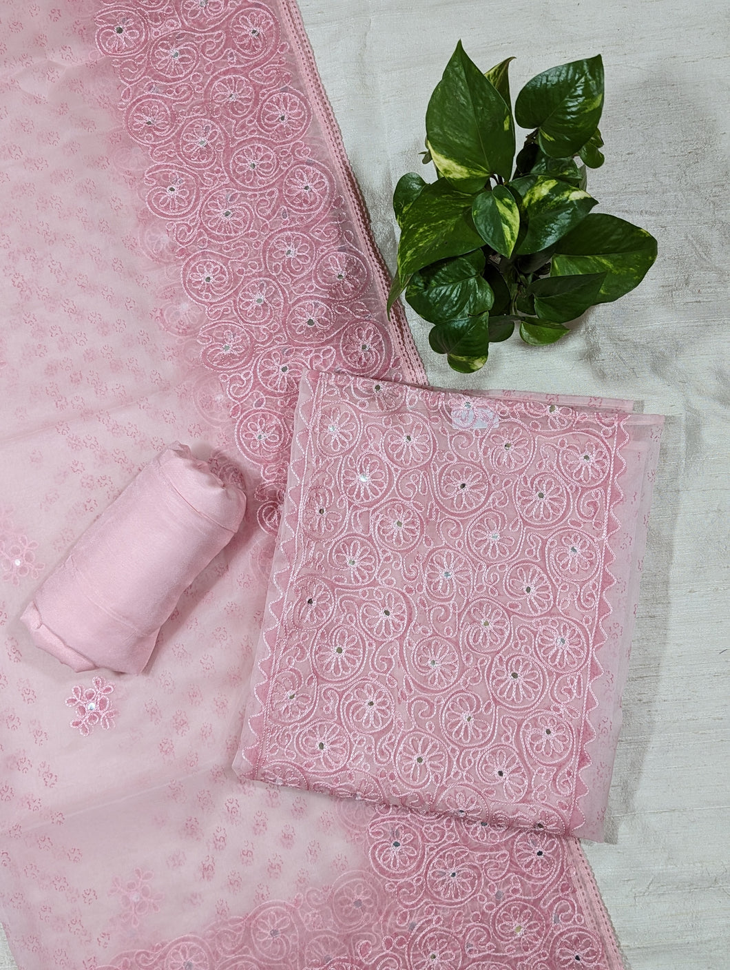 Baby Pink Pure Viscose Organza Unstitched Suit-3074