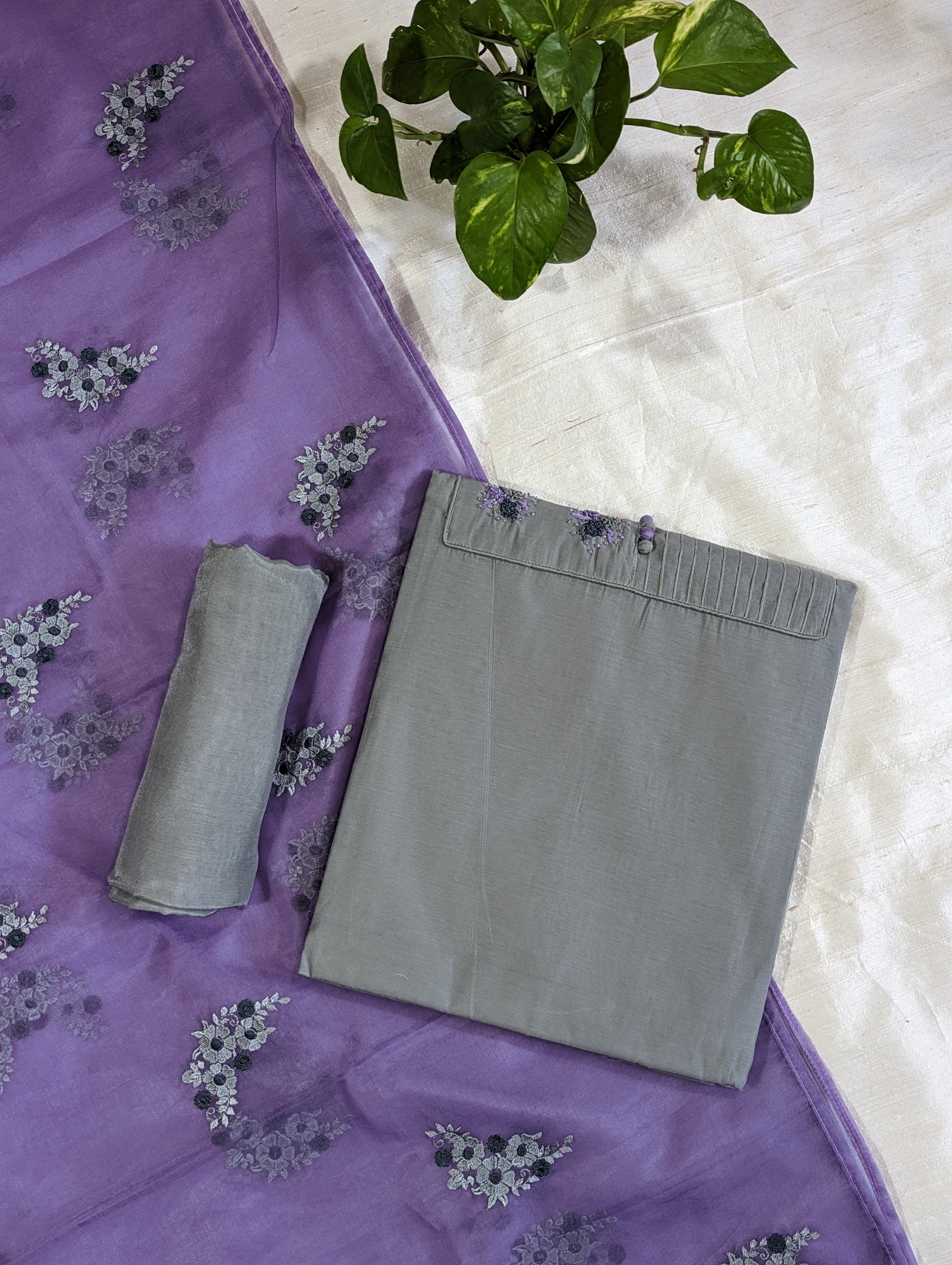 Load image into Gallery viewer, Grey And Lavender Semi Silk Unstitched Suit-3098
