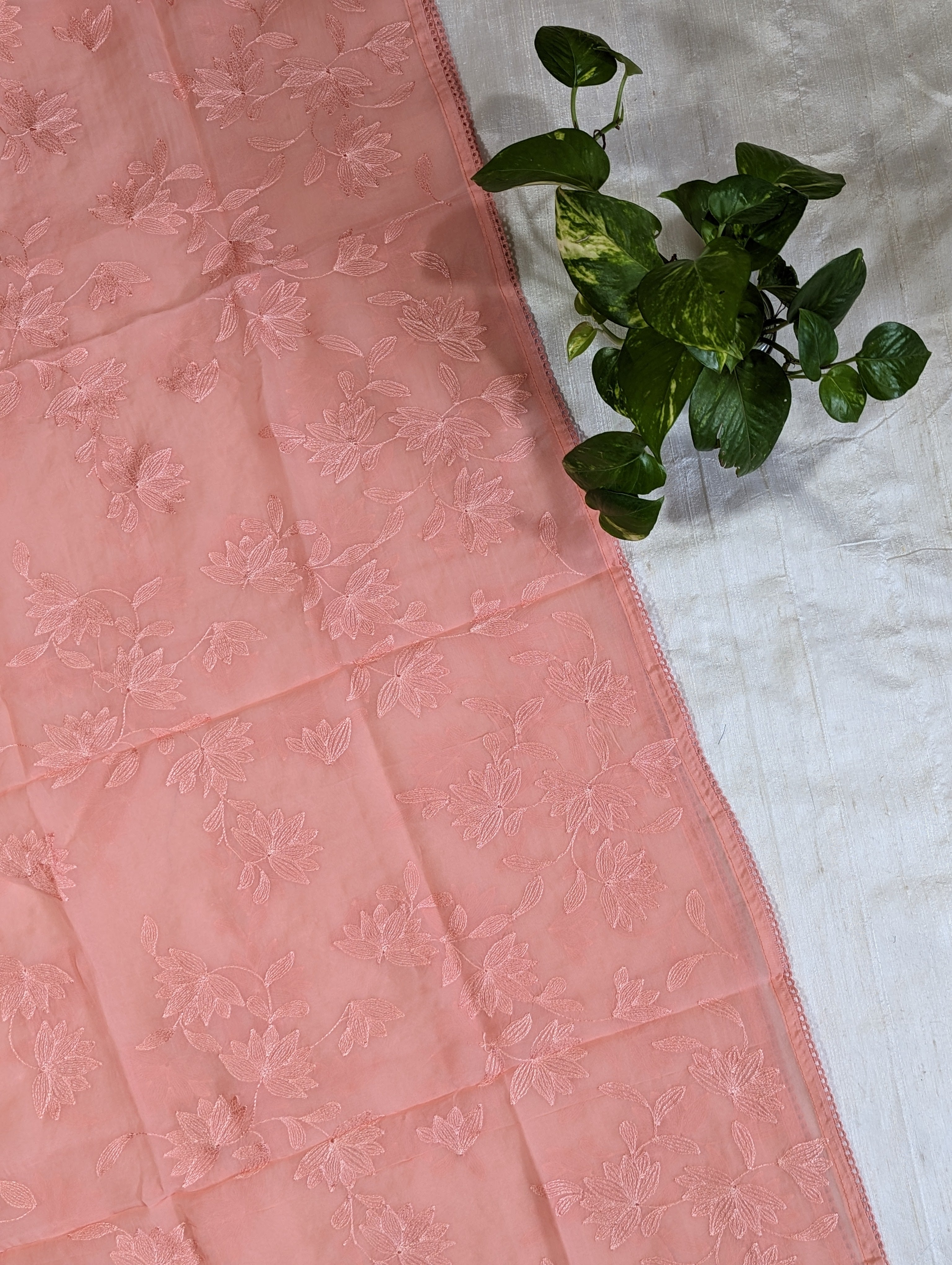 Load image into Gallery viewer, Peach Pure Viscose Organza Unstitched Suit-3090
