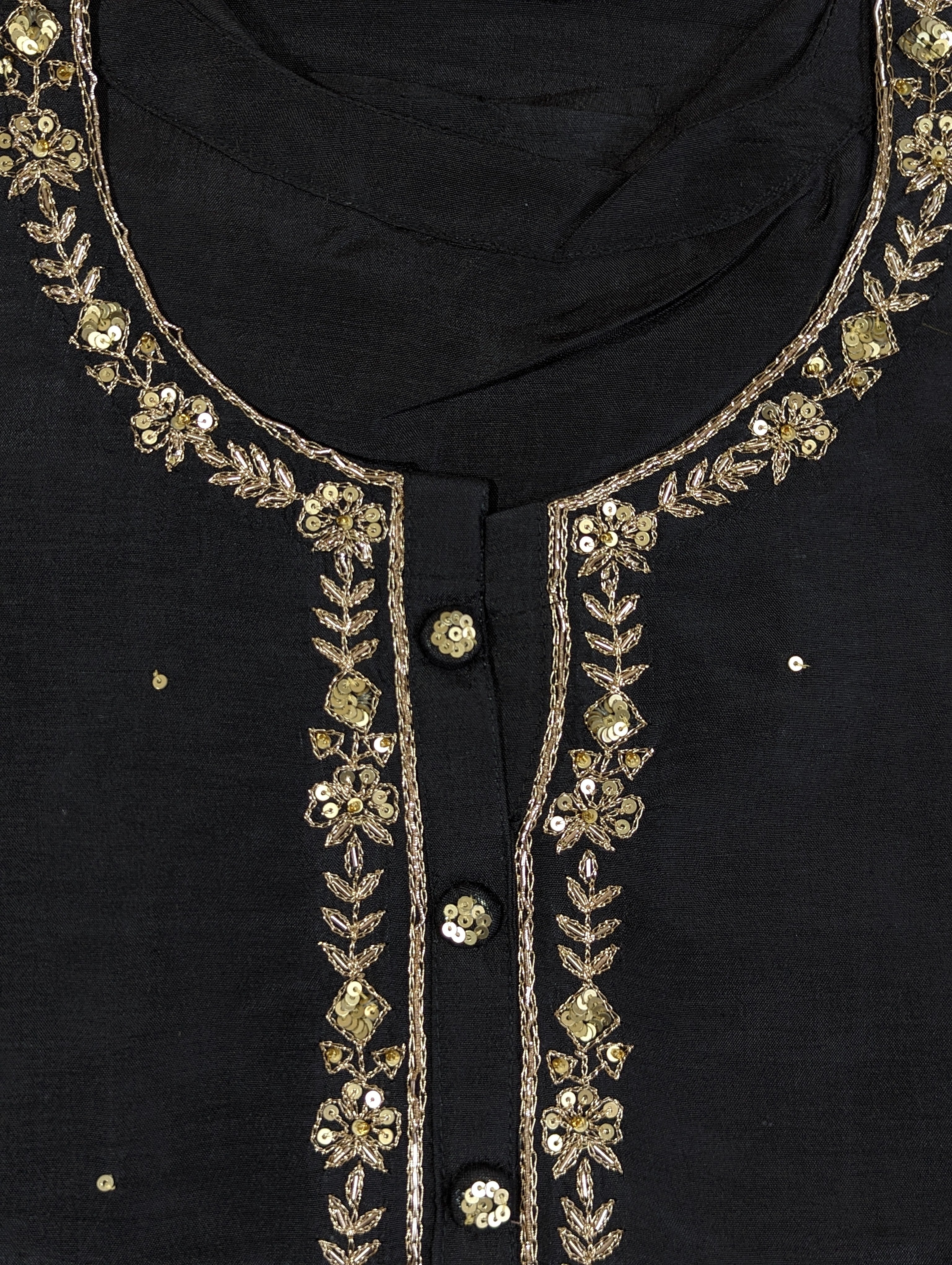 Load image into Gallery viewer, Black Pure Silk Semi Stitched Suit-3075

