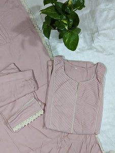 Light Pink Crushed Cotton Kurti Set-2468