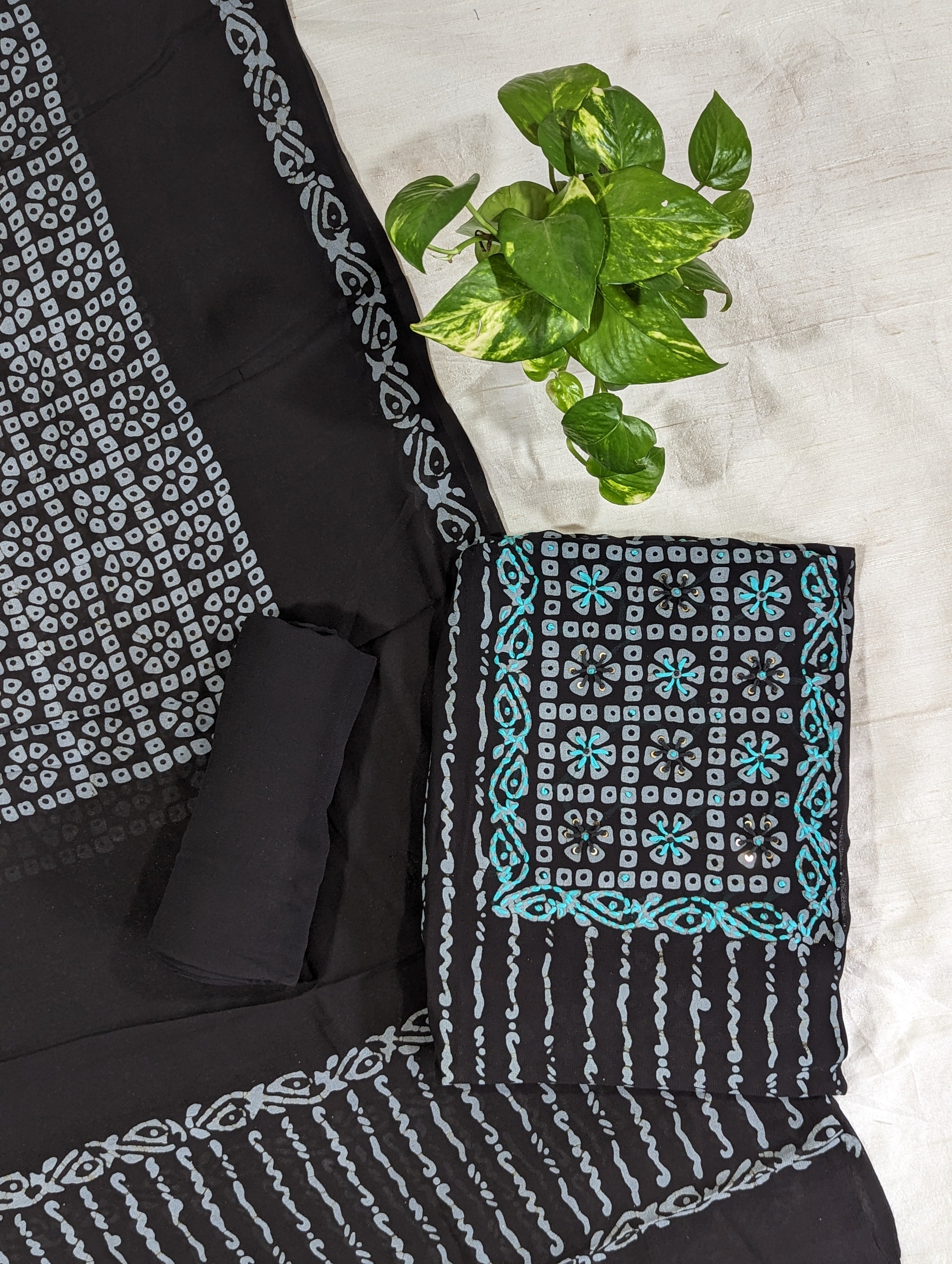 Load image into Gallery viewer, Jet Black And Mint Green Pure Viscose Georgette Unstitched Suit-3230
