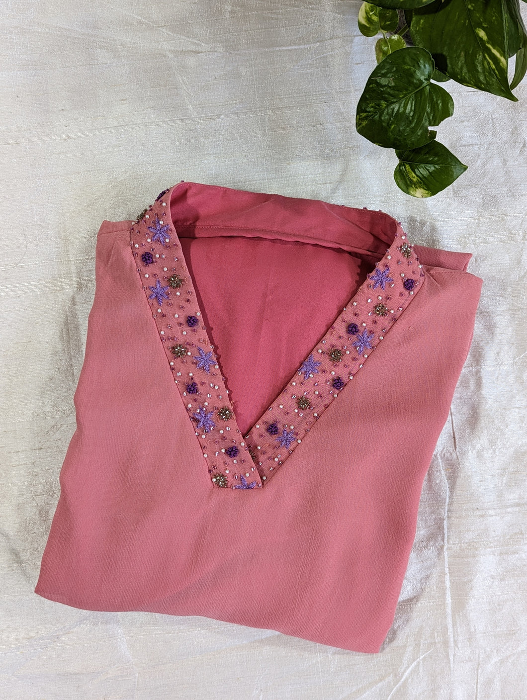 Pink Viscose Georgette Designer Wear Kurti