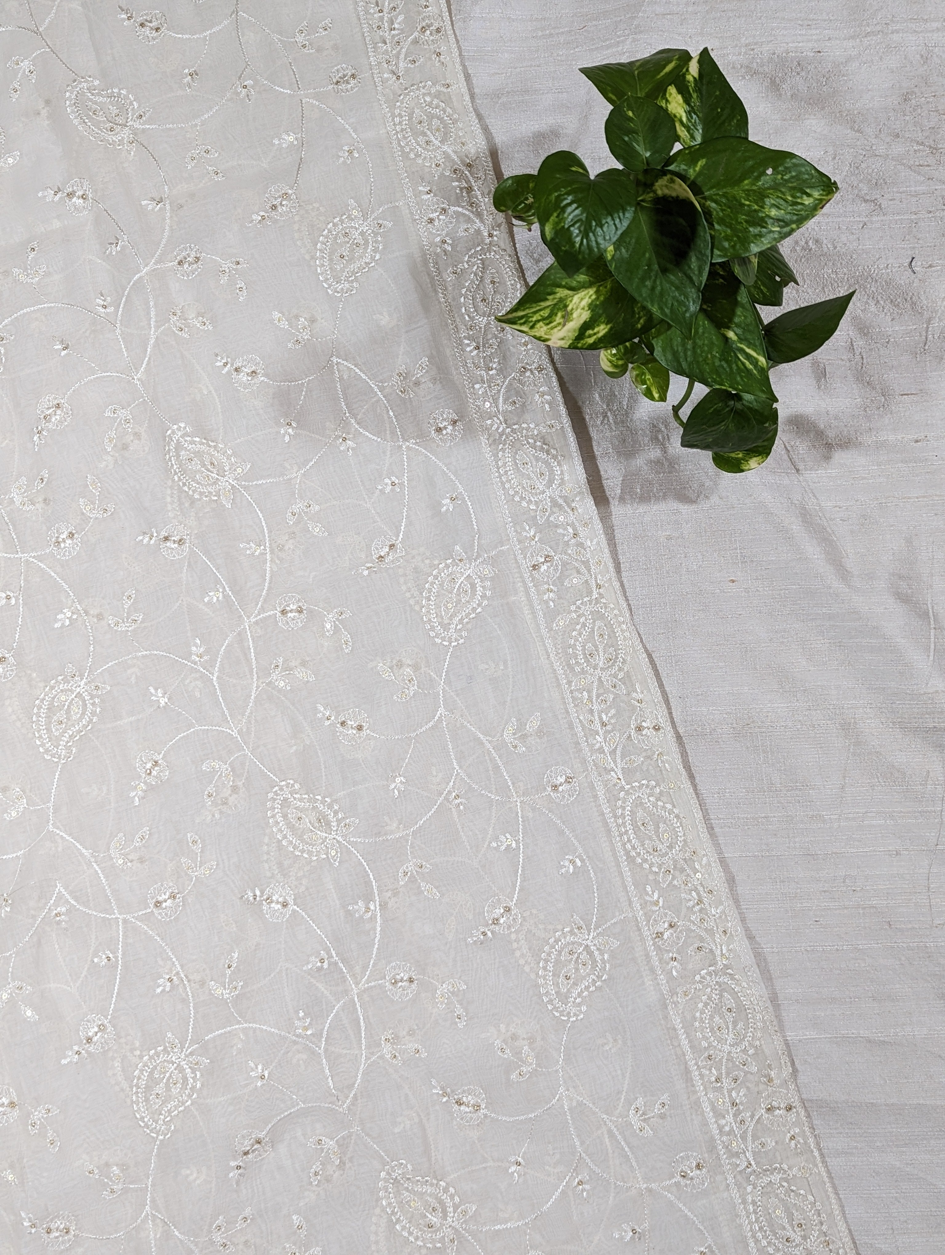 Load image into Gallery viewer, Cream Pure Chanderi Silk Unstitched Suit-3261
