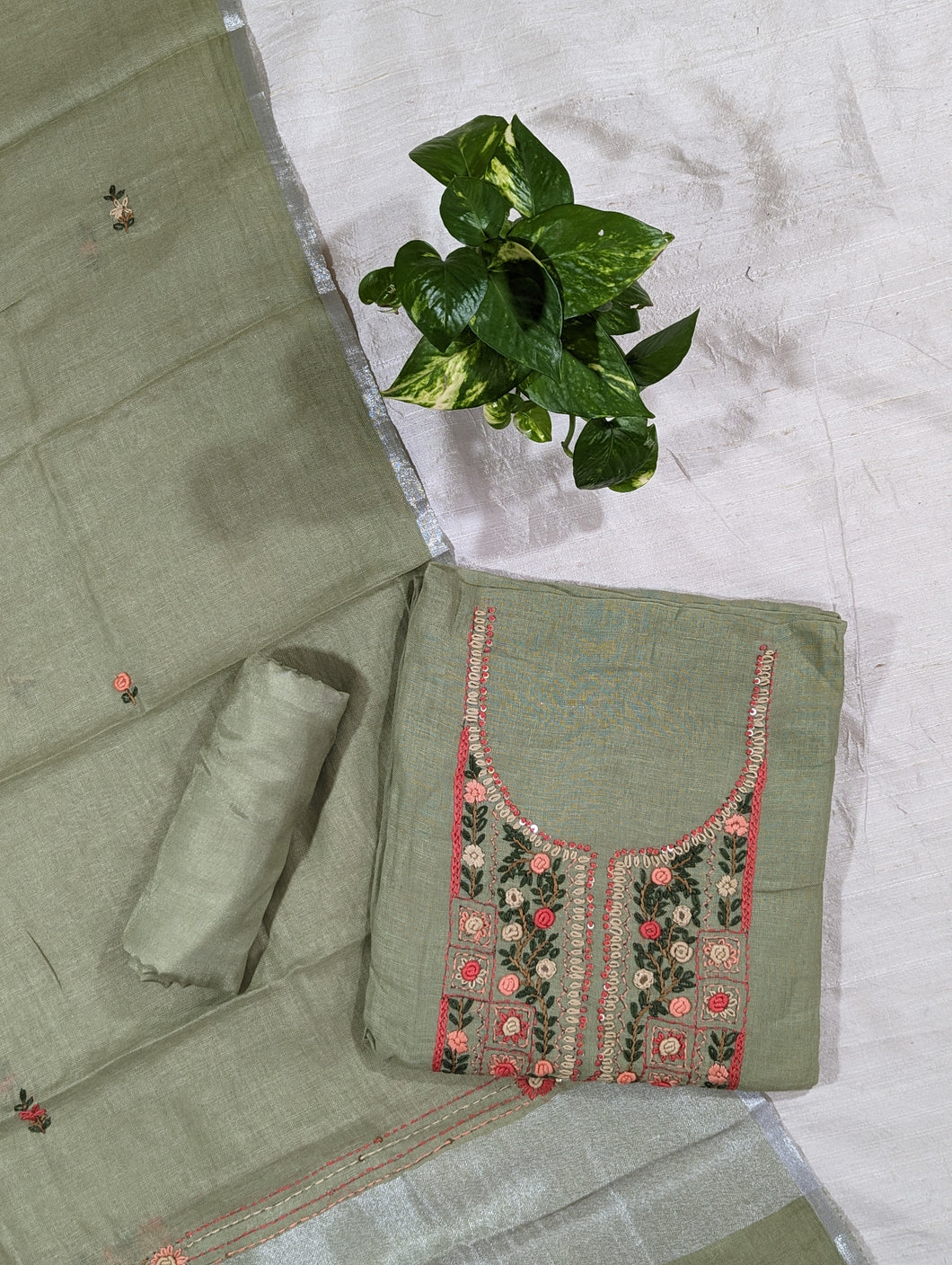 Pista Green Pure Linen Unstitched Suit-3262