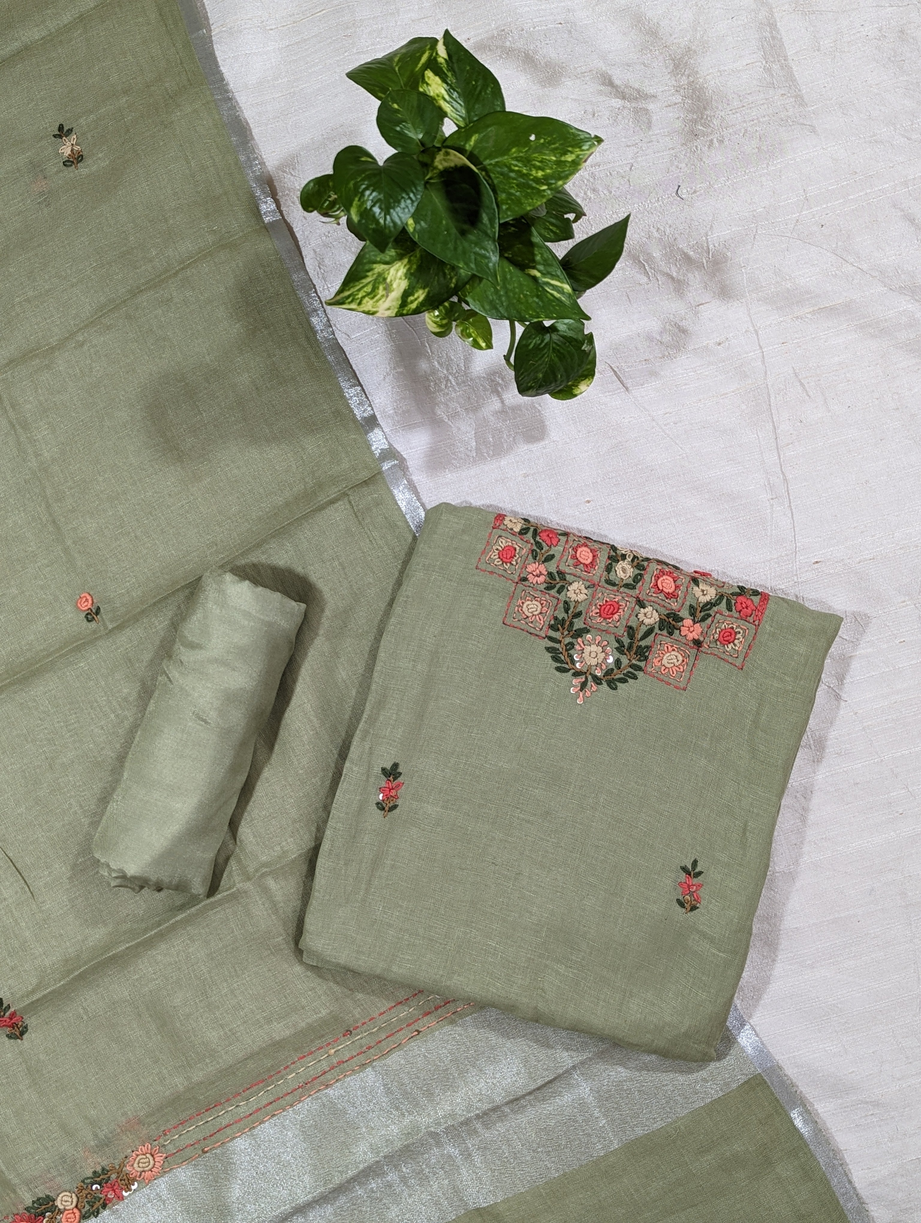 Load image into Gallery viewer, Pista Green Pure Linen Unstitched Suit-3262
