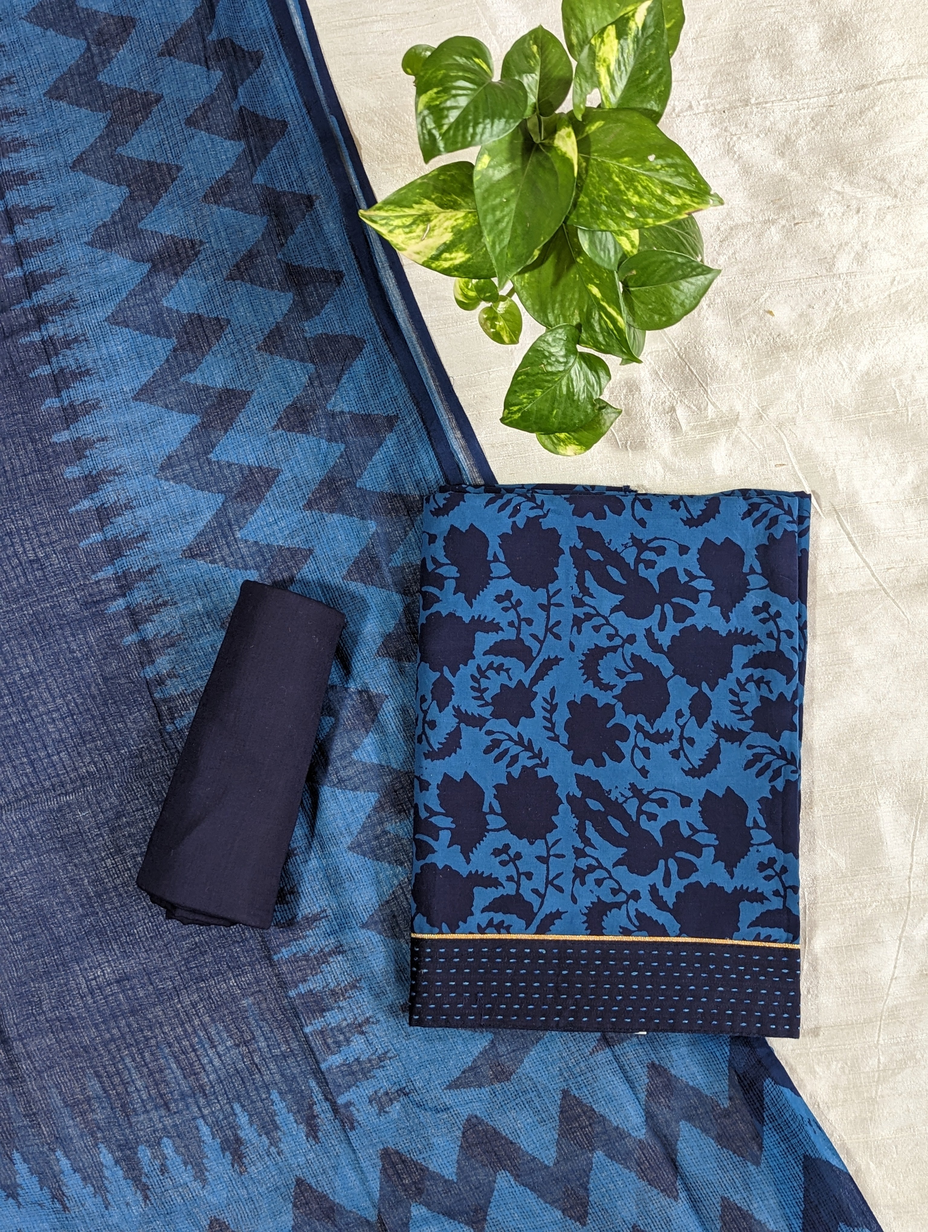 Load image into Gallery viewer, Blue And Midnight Blue Pure Cotton Unstitched Suit-1822

