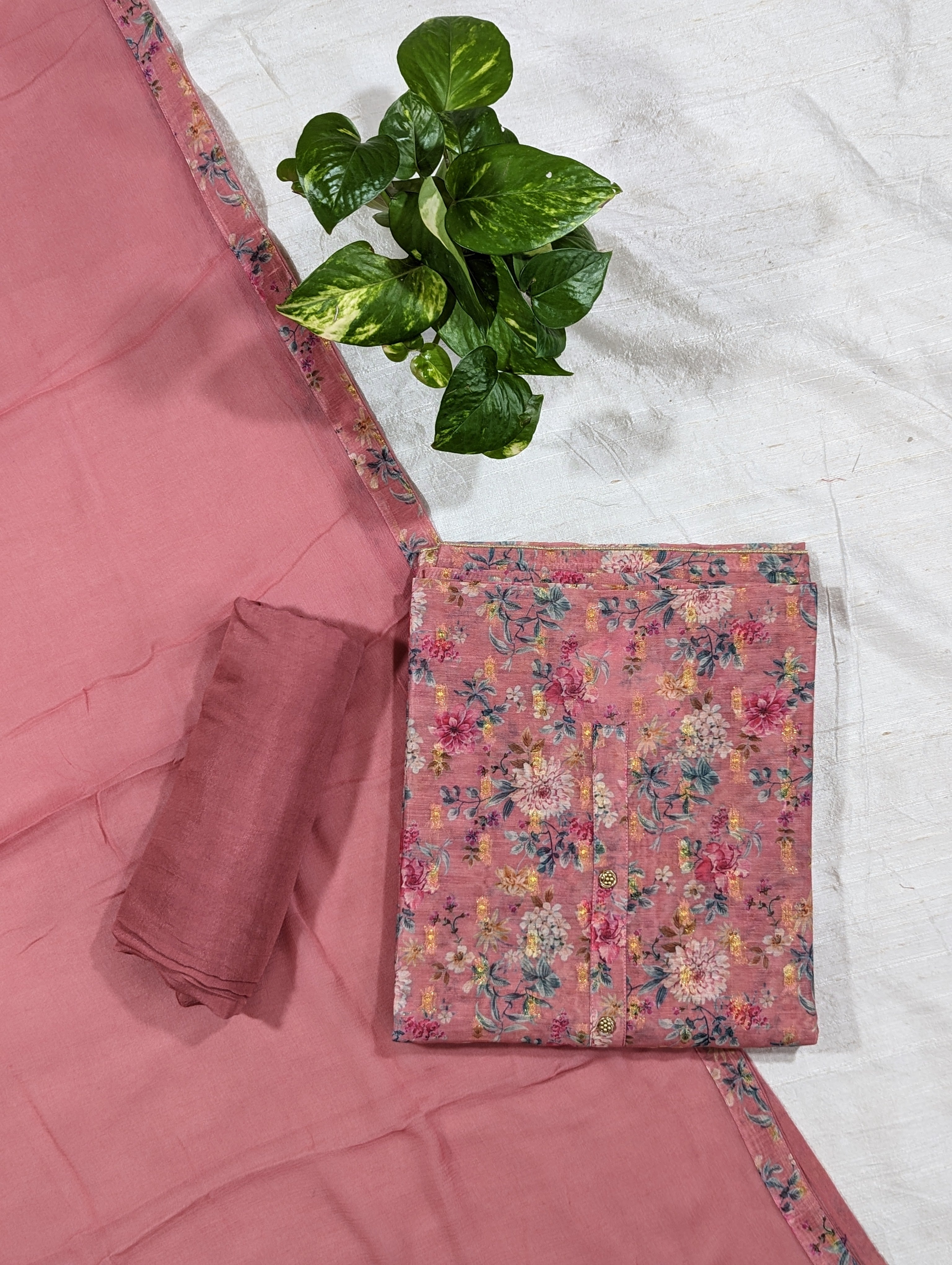 Load image into Gallery viewer, Onion Pink Chanderi Silk Unstitched Suit-3260
