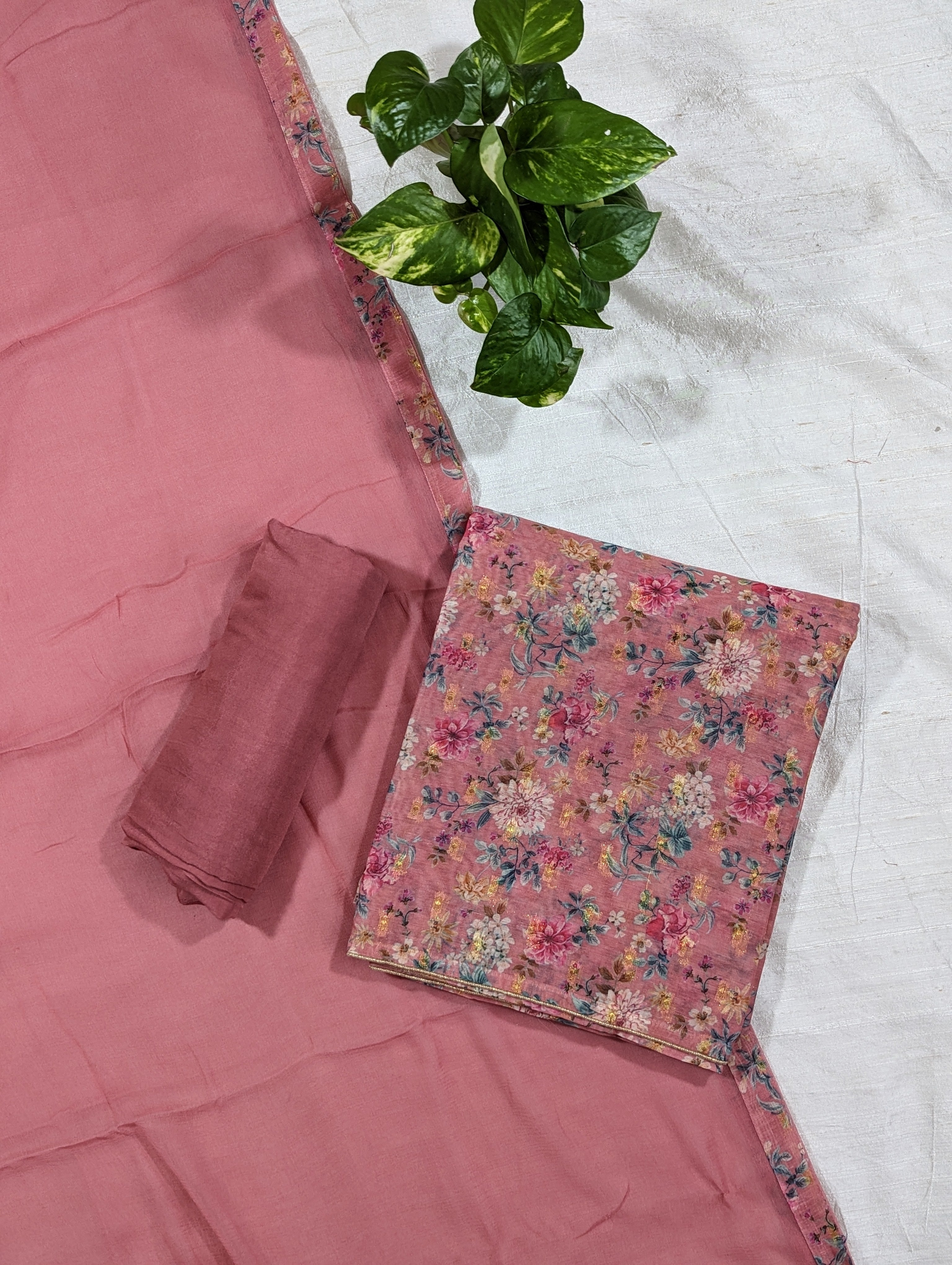 Load image into Gallery viewer, Onion Pink Chanderi Silk Unstitched Suit-3260
