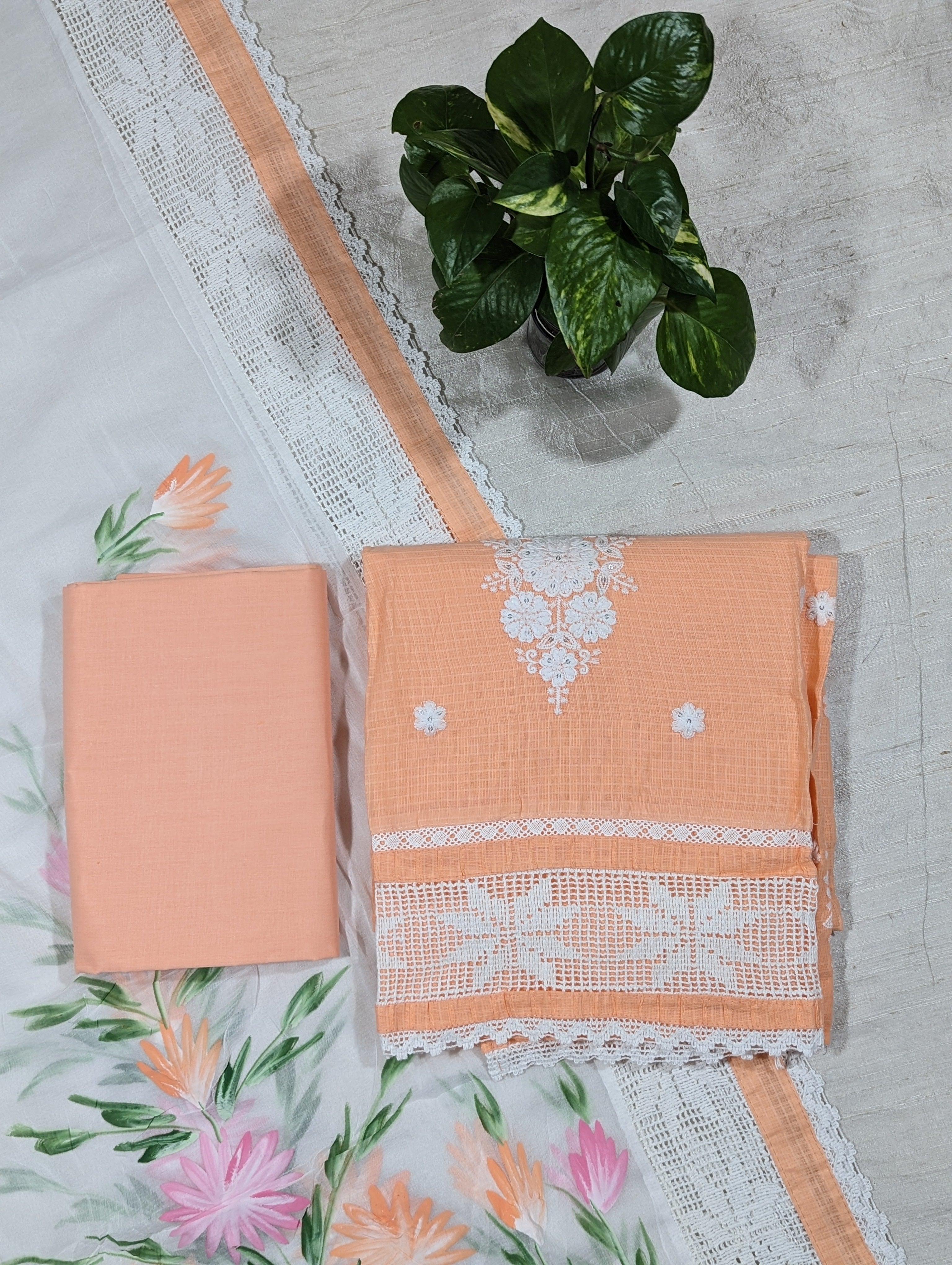 Load image into Gallery viewer, Orange Peach Kotta Cotton Unstitched Suit-1623
