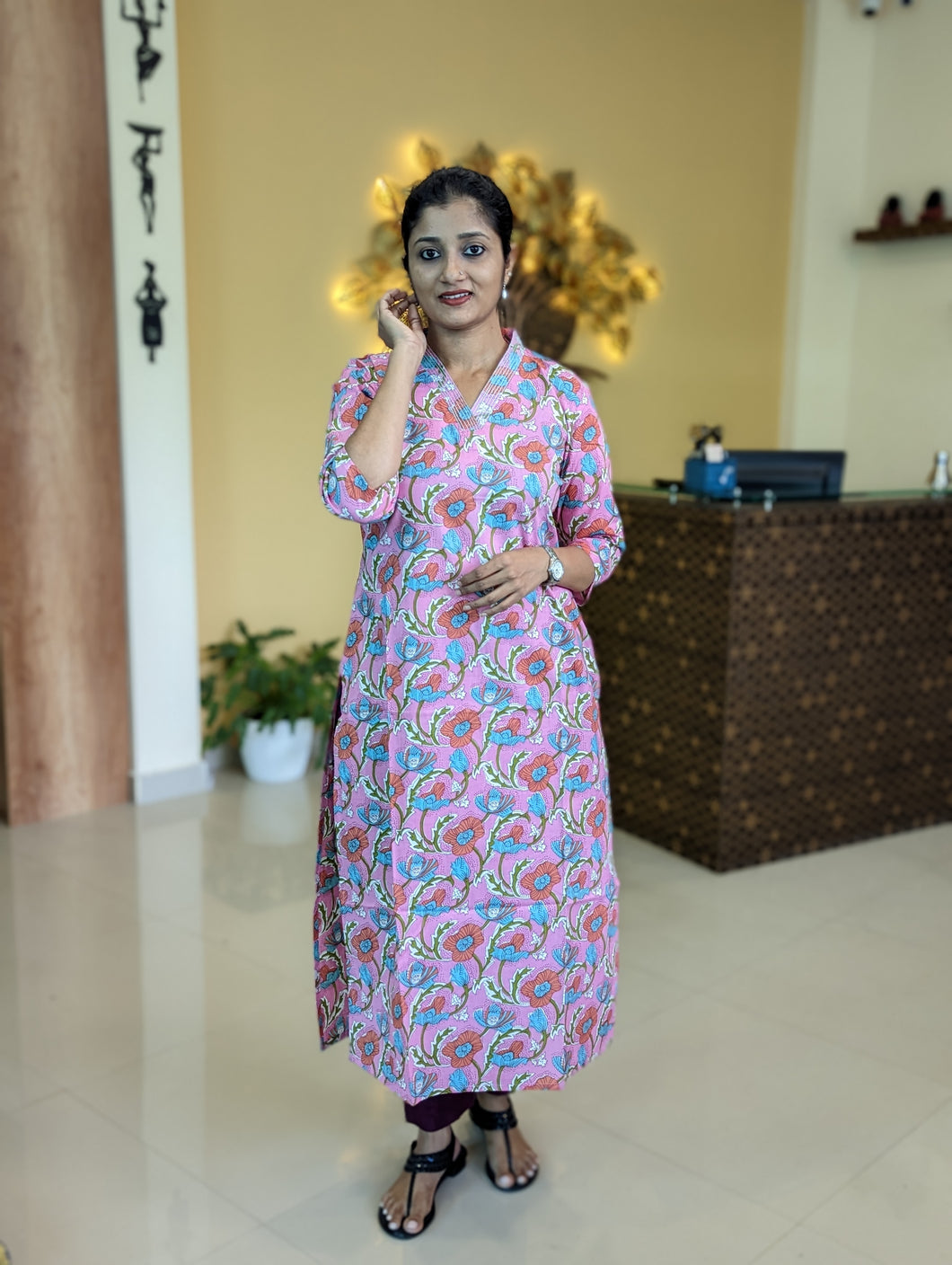Pink Pure Cotton Designer Kurti-3328