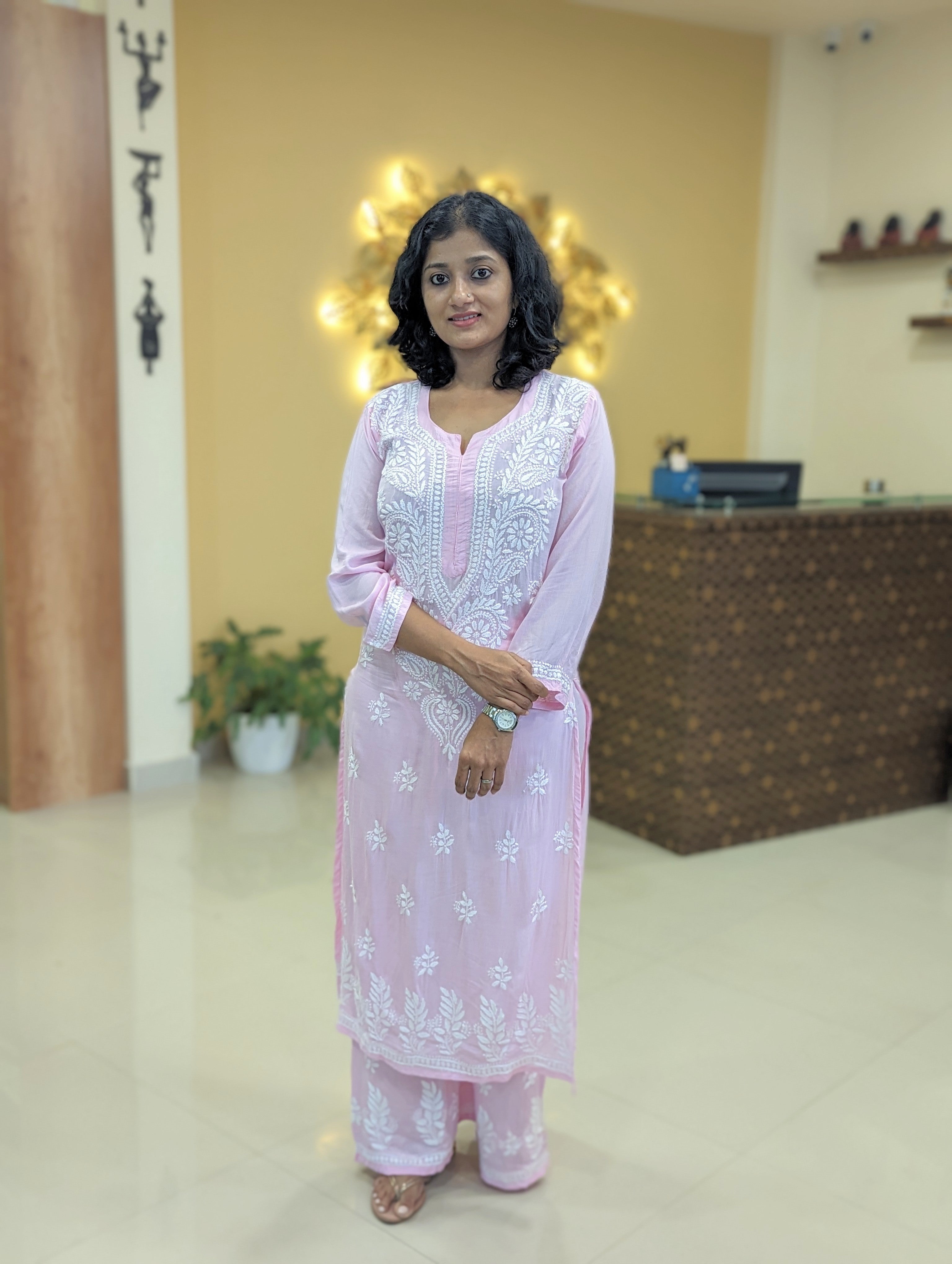 Load image into Gallery viewer, Baby Pink Modal Cotton Kurti Set-3222
