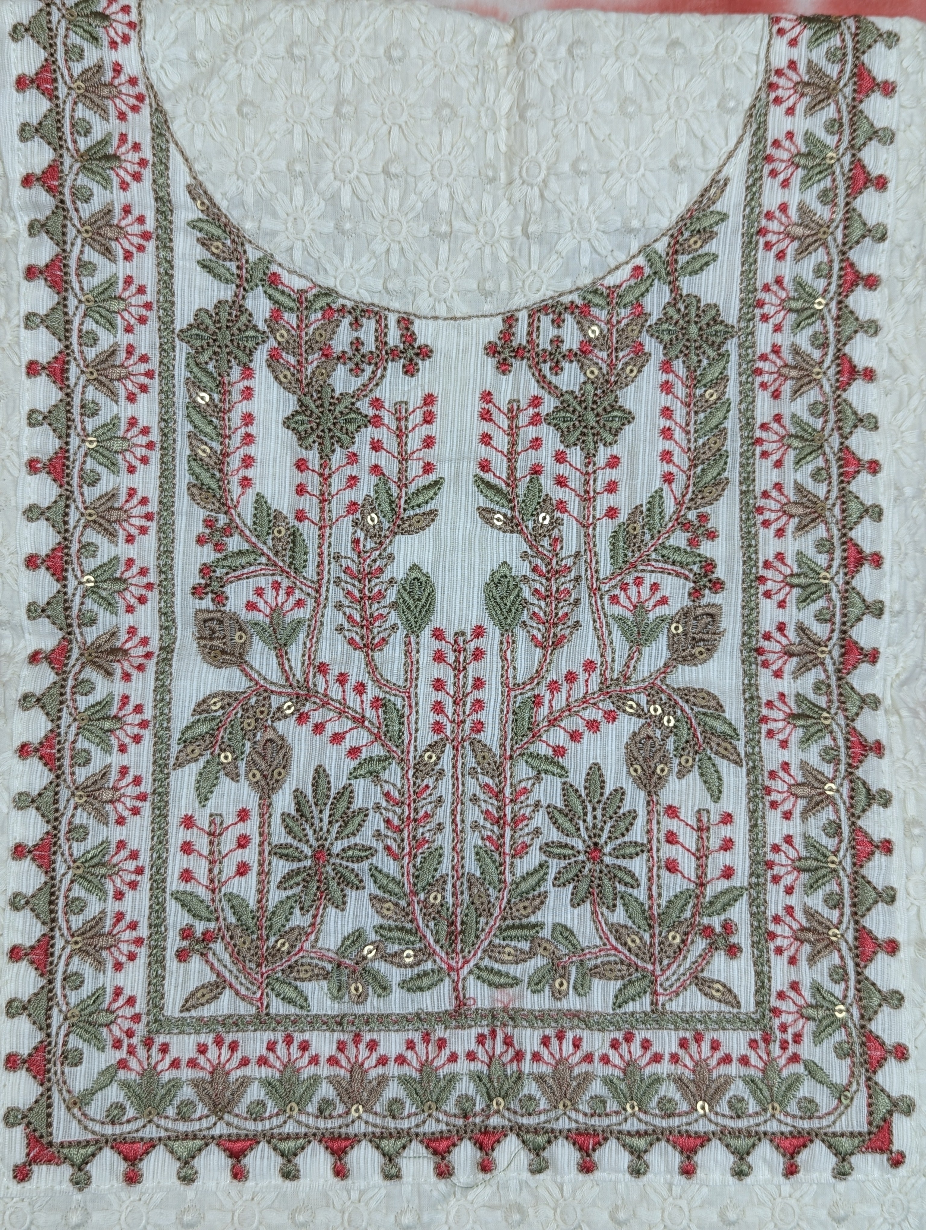 Load image into Gallery viewer, Cream And Crimson Color Pure Cotton Unstitched Suit-1822
