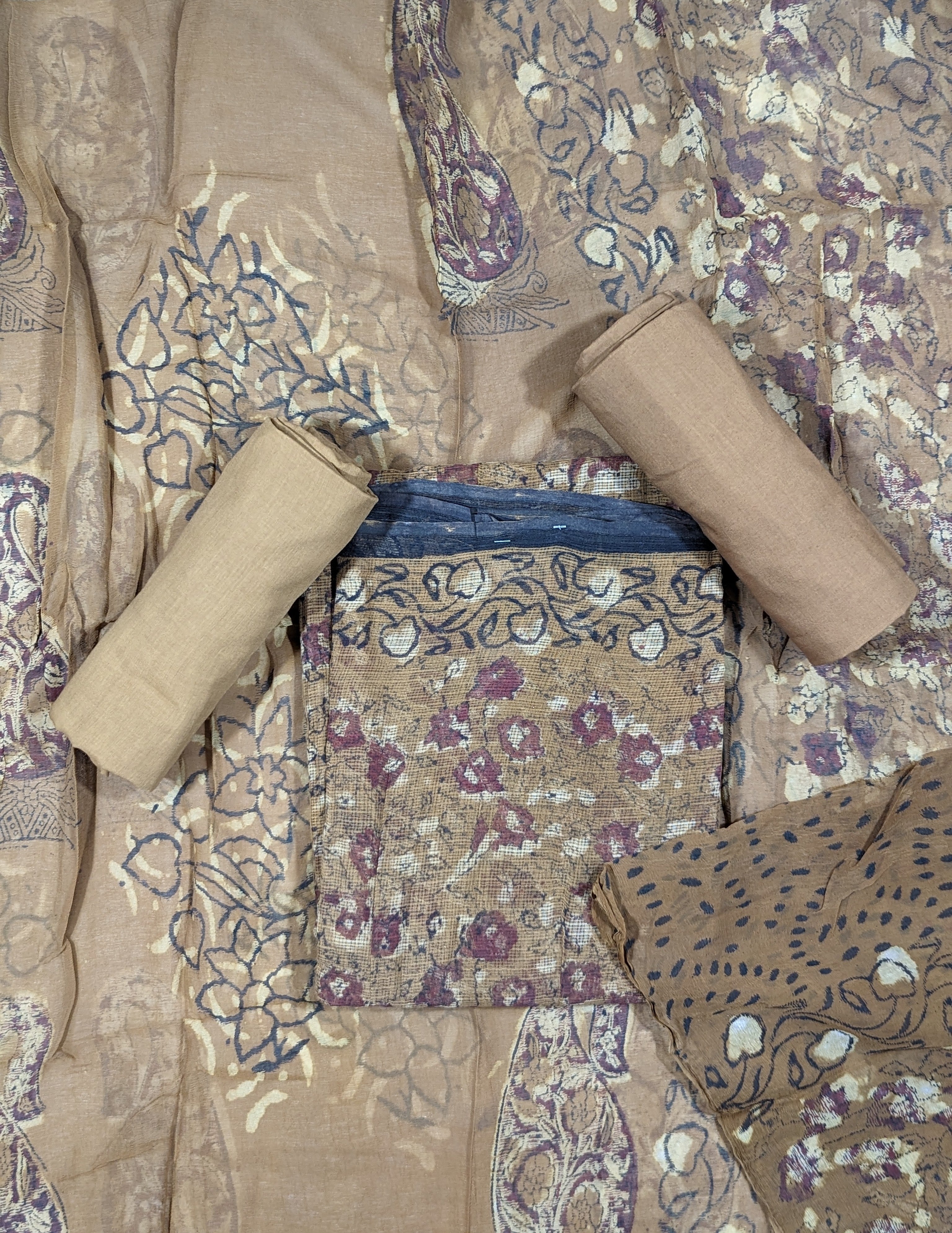 Load image into Gallery viewer, Light Brown Pure kota Cotton Unstitched Suit-3365
