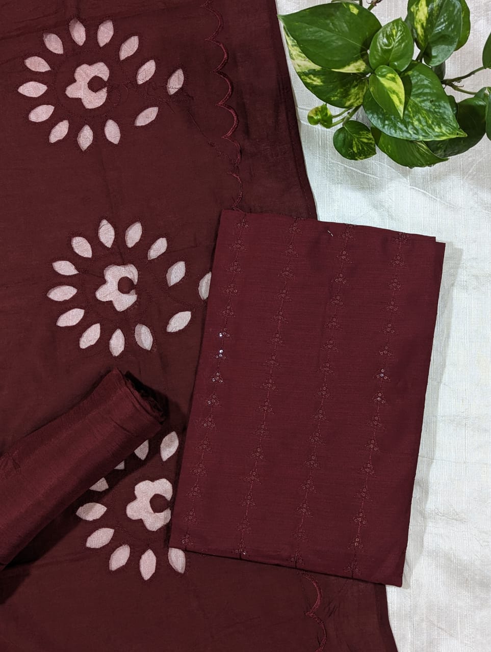 Maroon Semi Silk Unstitched Suits - 2965